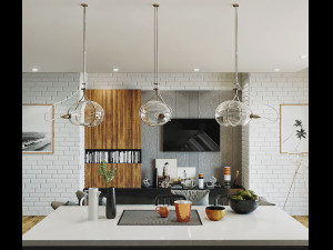 livingroom and kitchen interior scene Modèle 3D