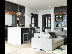 livingroom and kitchen interior scene Modèle 3D