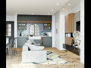 livingroom and kitchen interior scene Modèle 3D