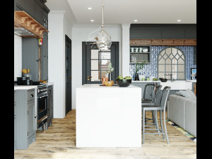livingroom and kitchen interior scene Modèle 3D