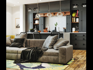 livingroom and kitchen interior scene Modèle 3D