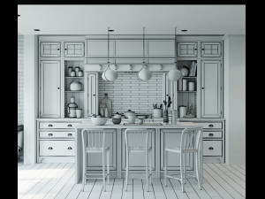 livingroom and kitchen interior scene Modèle 3D