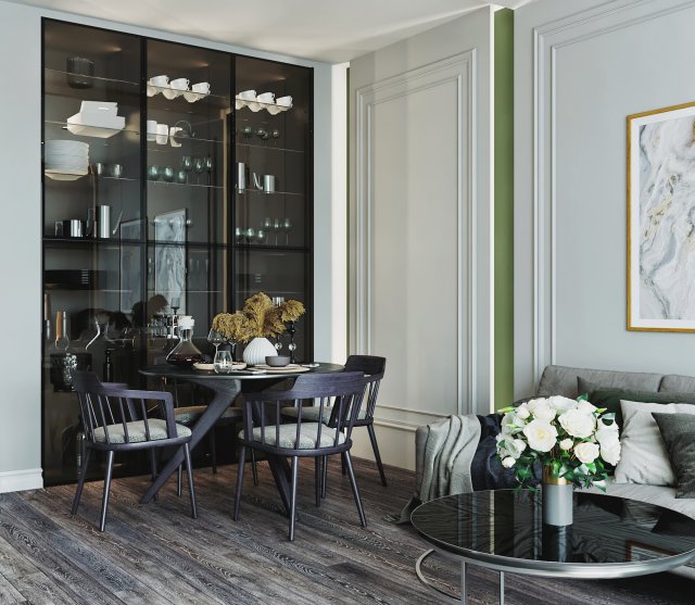livingroom and kitchen interior scene 3D Модель .c4d .max .obj .3ds .fbx .stl .blend