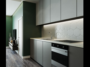 livingroom and kitchen interior scene 3D Модель