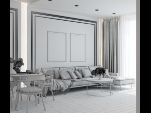 livingroom and kitchen interior scene 3D Модель