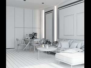 livingroom and kitchen interior scene 3D Модель