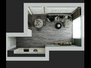 livingroom and kitchen interior scene 3D Модель