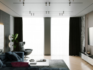 livingroom and kitchen interior scene 3D 模型