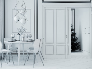 livingroom and kitchen interior scene 3D 模型
