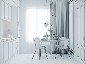 livingroom and kitchen interior scene 3D 模型