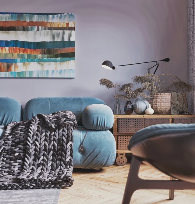 livingroom and kitchen interior scene 3D Модель .c4d .max .obj .3ds .fbx .stl .blend 