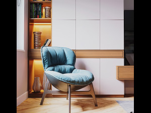 livingroom and kitchen interior scene 3D Модель
