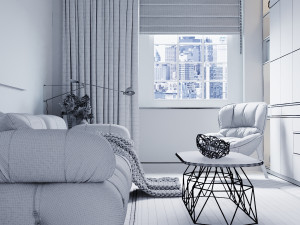livingroom and kitchen interior scene 3D Модель