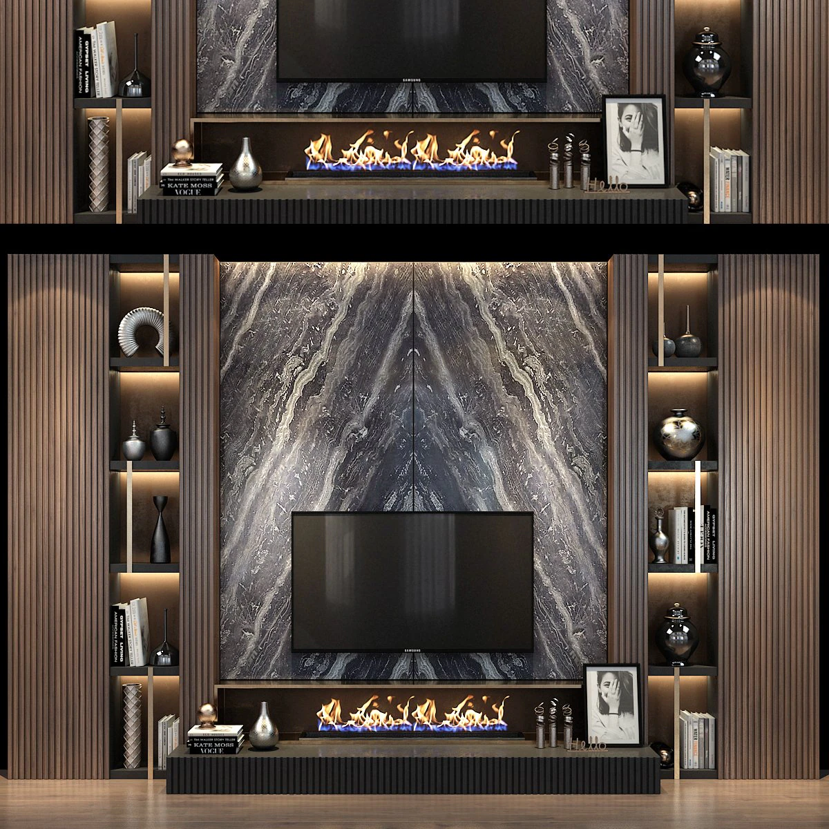 tv wall set 01 3D Model .c4d .max .obj .3ds .fbx .stl .blend 
