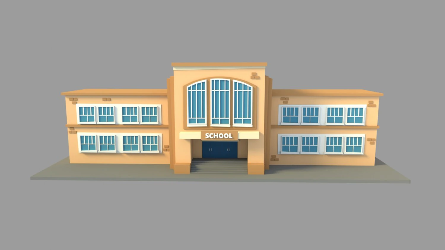 Schulgeb&auml;ude-Cartoon 3D Modell .c4d .max .obj .3ds .fbx .stl .blend 