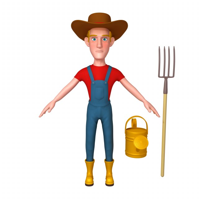 farmer cartoon 02 3D Model .c4d .max .obj .3ds .fbx .stl .blend 