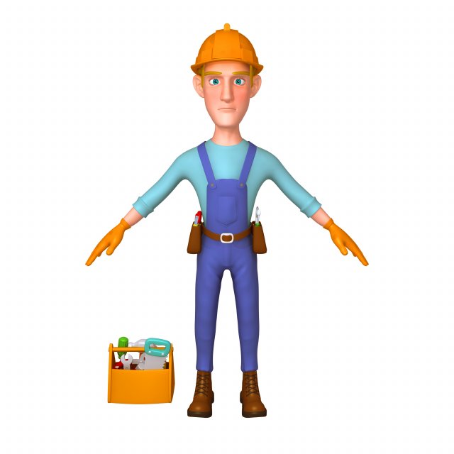 worker cartoon 02 3Dモデル .c4d .max .obj .3ds .fbx .stl .blend 