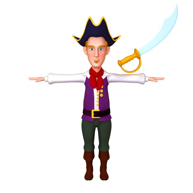 pirate cartoon 02 3D Model .c4d .max .obj .3ds .fbx .stl .blend 