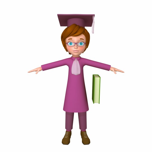 graduating student cartoon 3D 模型 .c4d .max .obj .3ds .fbx .stl .blend 
