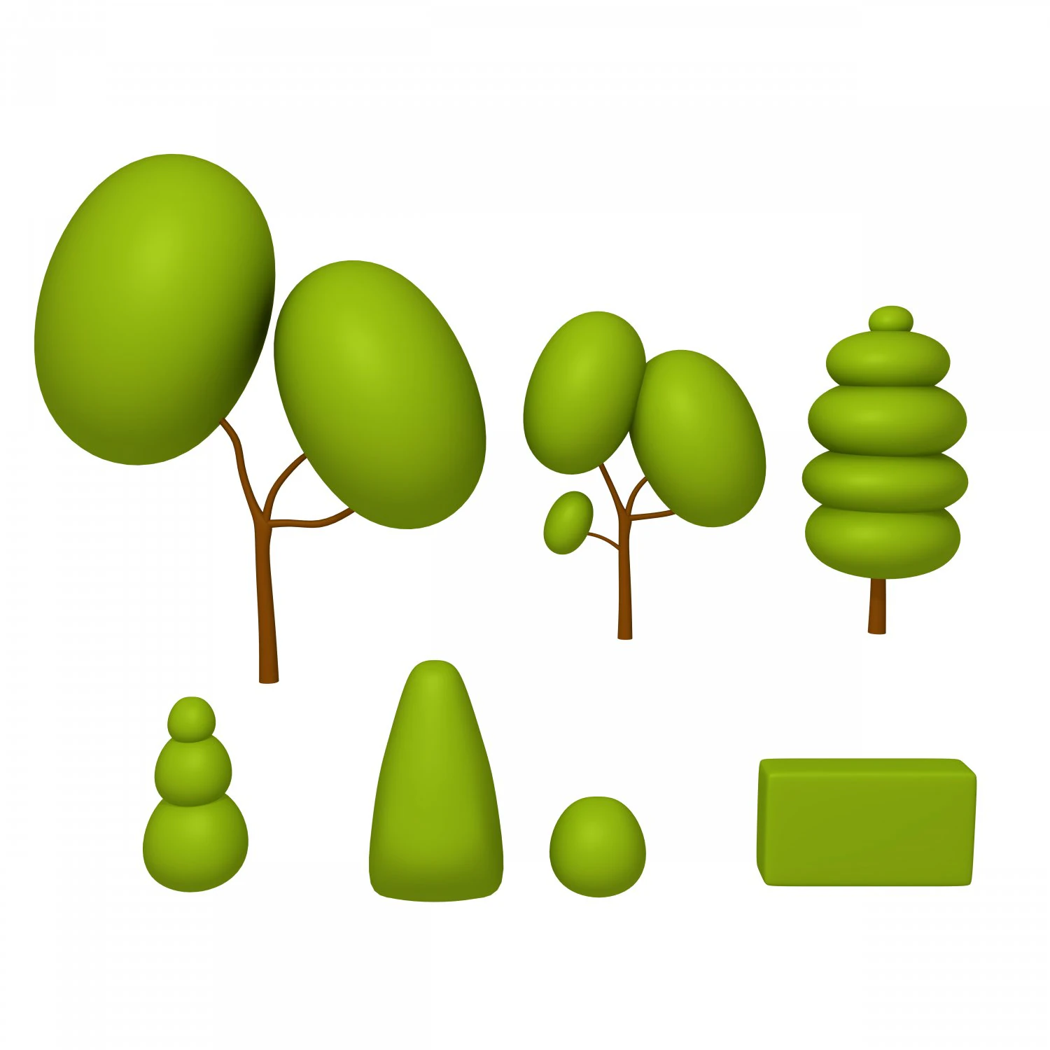 Trees cartoon set 01 3D Model .c4d .max .obj .3ds .fbx .stl .blend