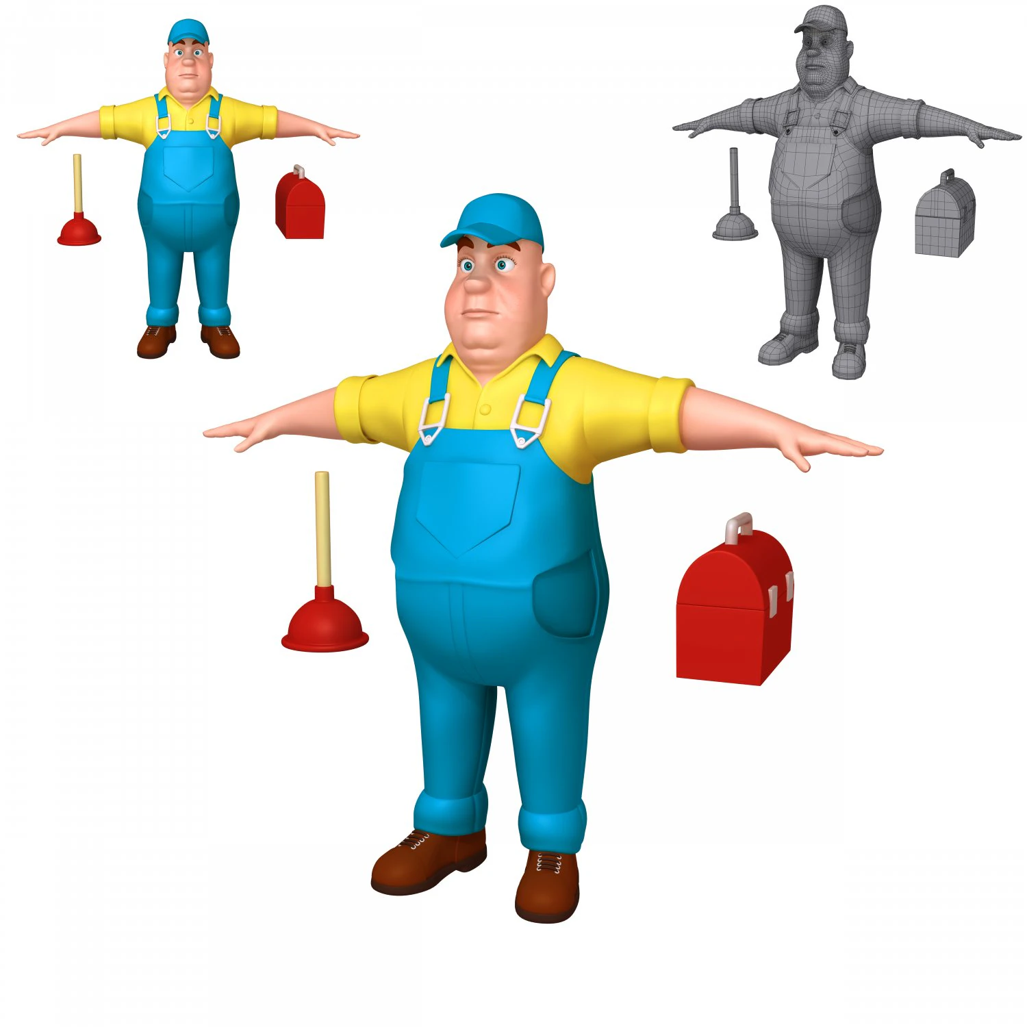 plumber worker cartoon 3D Model .c4d .max .obj .3ds .fbx .stl .blend