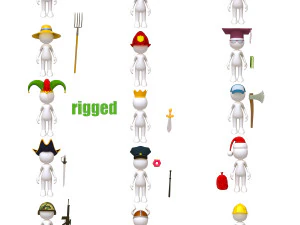 stickman 15 characters collection rigged 3D Model