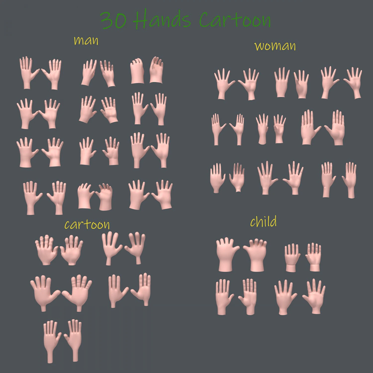 30 hands cartoon 3D Model .c4d .max .obj .3ds .fbx .stl .blend 