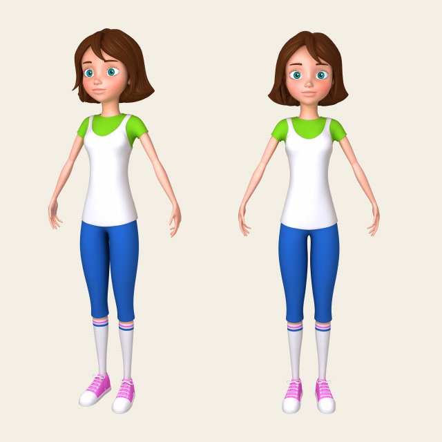 girl 02 cartoon 3D Model .c4d .max .obj .3ds .fbx .stl .blend 