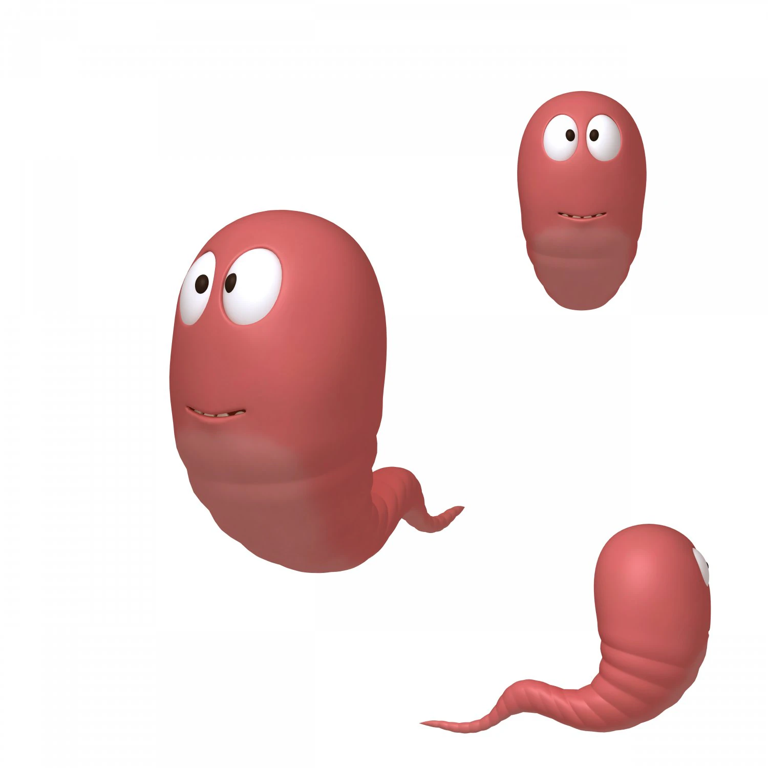 worm cartoon 3D Model .c4d .max .obj .3ds .fbx .stl .blend 