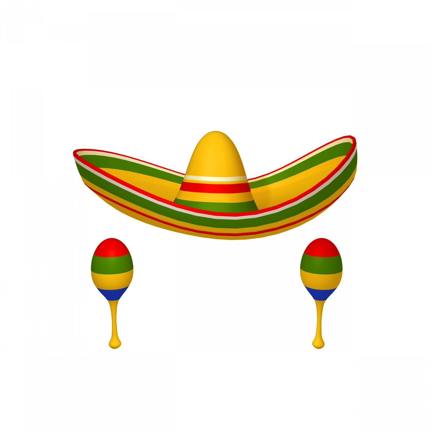 Sombrero and maracas cartoon 3D Model .c4d .max .obj .3ds .fbx .stl .blend 