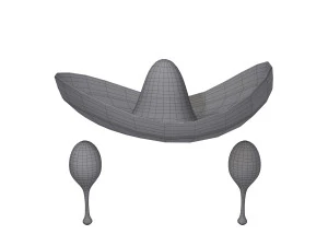 Sombrero and maracas cartoon 3D Model