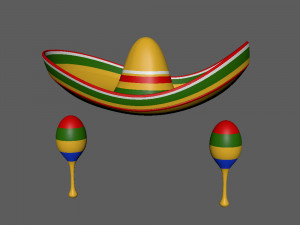 sombrero and maracas cartoon Modelo 3D
