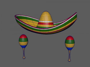 sombrero and maracas cartoon Modelo 3D