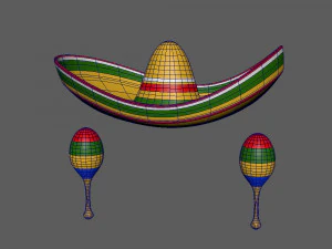 Sombrero and maracas cartoon 3D Model