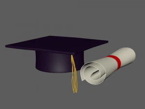 Graduation cap and diploma 3D Model
