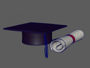 Graduation cap and diploma 3D Model