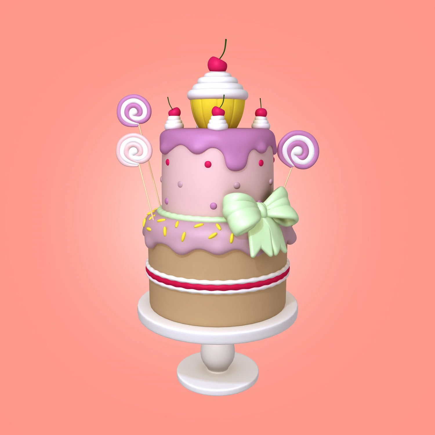 birthday cake cartoon 3D Model .c4d .max .obj .3ds .fbx .stl .blend