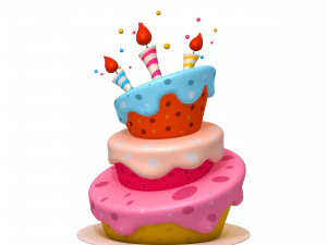 bolo de anivers&aacute;rio 02 desenho animado Modelo 3D