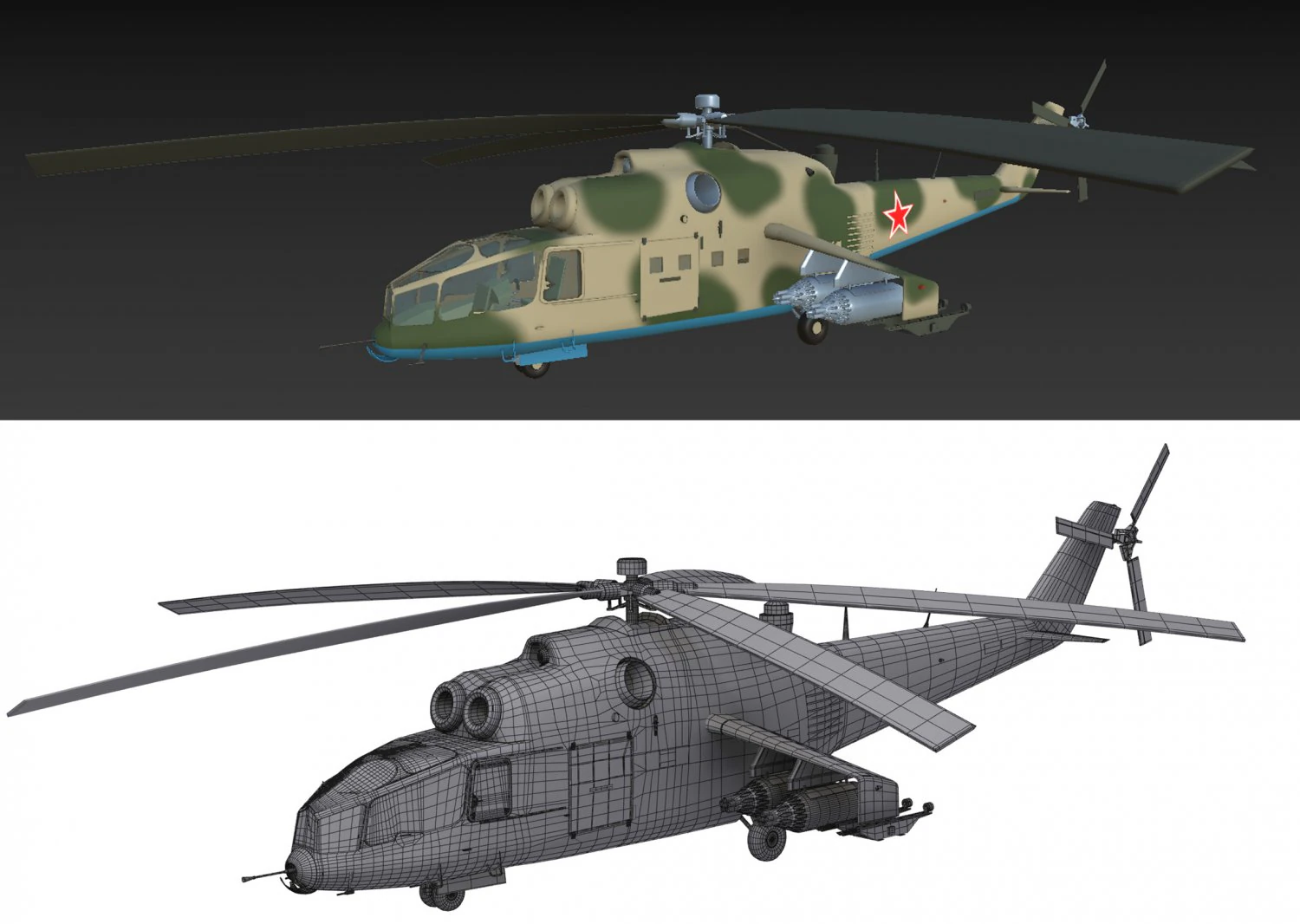 Russian military helicopter 3D Model .c4d .max .obj .3ds .fbx .stl .blend