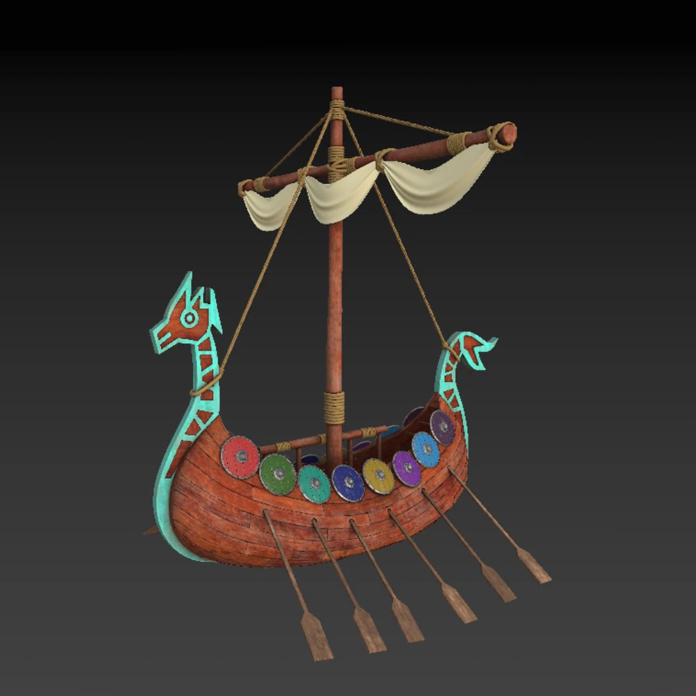 Viking ship cartoon 3D Model .c4d .max .obj .3ds .fbx .stl .blend