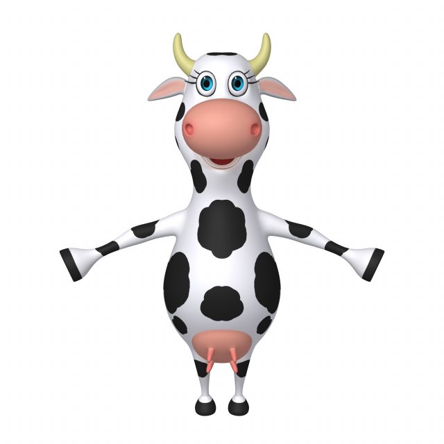 Cow Cartoon 02 3D Model .c4d .max .obj .3ds .fbx .lwo .lw .lws