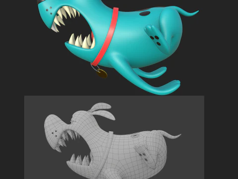 Blue dog cartoon 3D Model