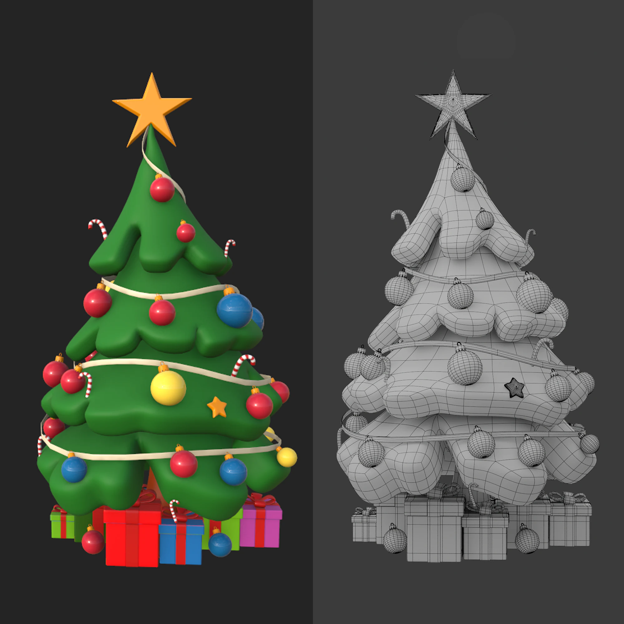 Christmas Tree Cartoon 3D Model .c4d .max .obj .3ds .fbx .stl .blend 