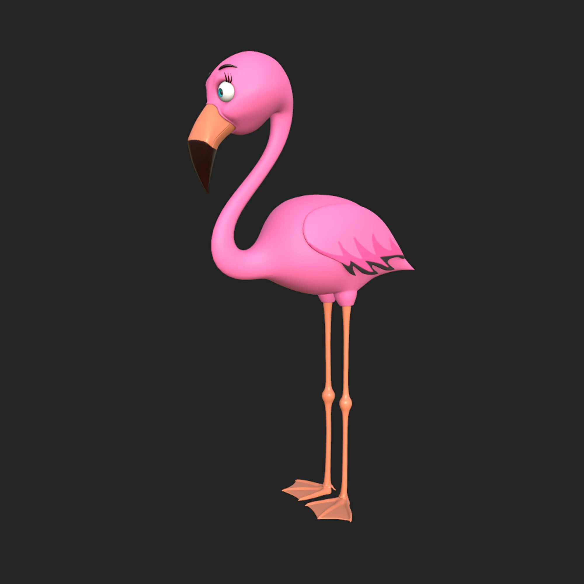 Flamingo cartoon 02 3D Model .c4d .max .obj .3ds .fbx .stl .blend 