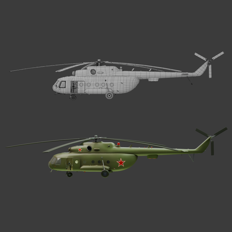 Helikopter Angkatan Udara Rusia Mi-8 Model 3D .c4d .max .obj .3ds .fbx .stl .blend 