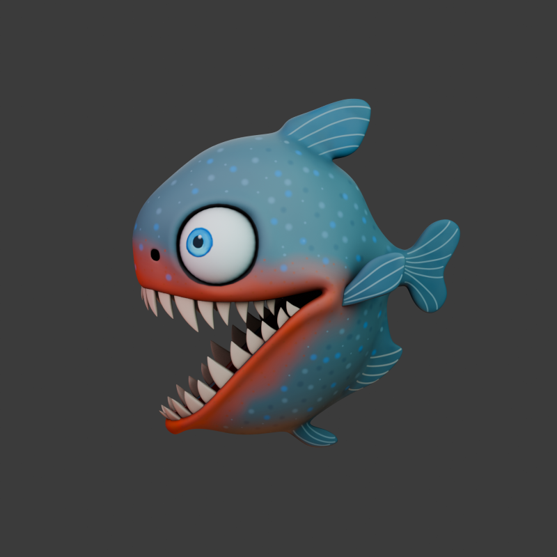 Piranha cartoon 3D Model .c4d .max .obj .3ds .fbx .stl .blend 