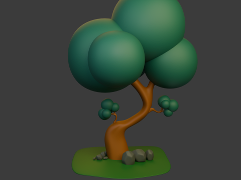 Boom en stenen cartoon 3D Model