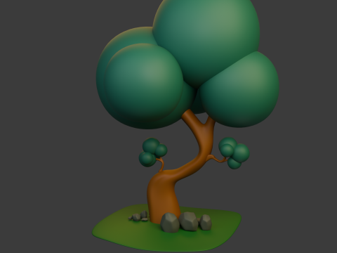 Boom en stenen cartoon 3D Model