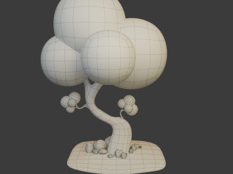 Boom en stenen cartoon 3D Model