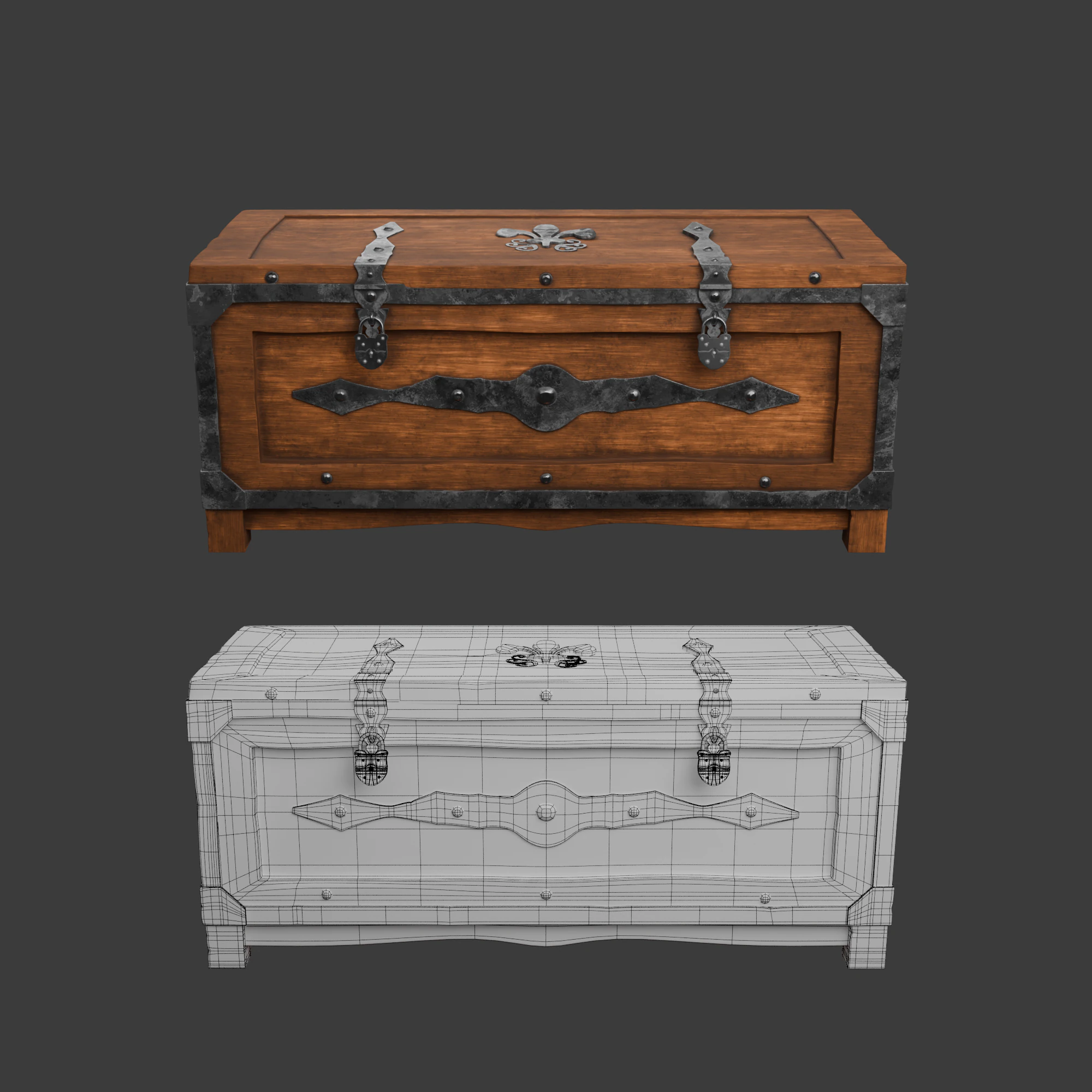 Old wooden chest with lock 3D Model .c4d .max .obj .3ds .fbx .stl .blend 